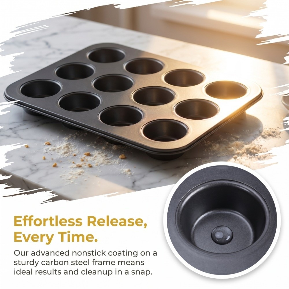 Muffin Tin Nonstick - 탄소강 미니 머핀 팬 12컵 디자인