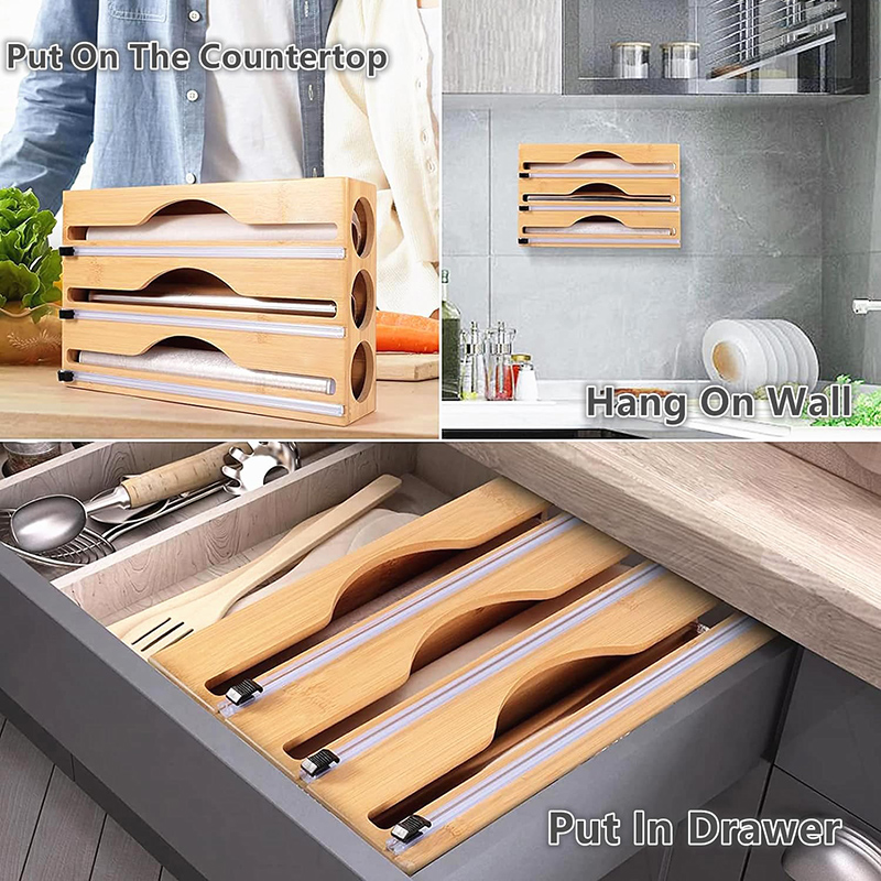 3 in 1 대나무 호일 랩 커팅 박스 벽걸이형 보관  - Kitchen Baking Tins 리뷰 및 가격
