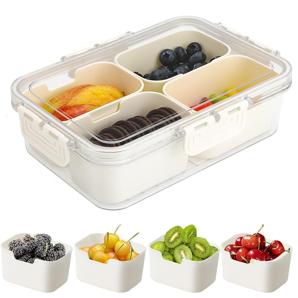 휴대용 식품 보관함, 스낵 보관함, 뚜껑이 있는 4칸, - Kitchen Baking Tins 리뷰 및 가격